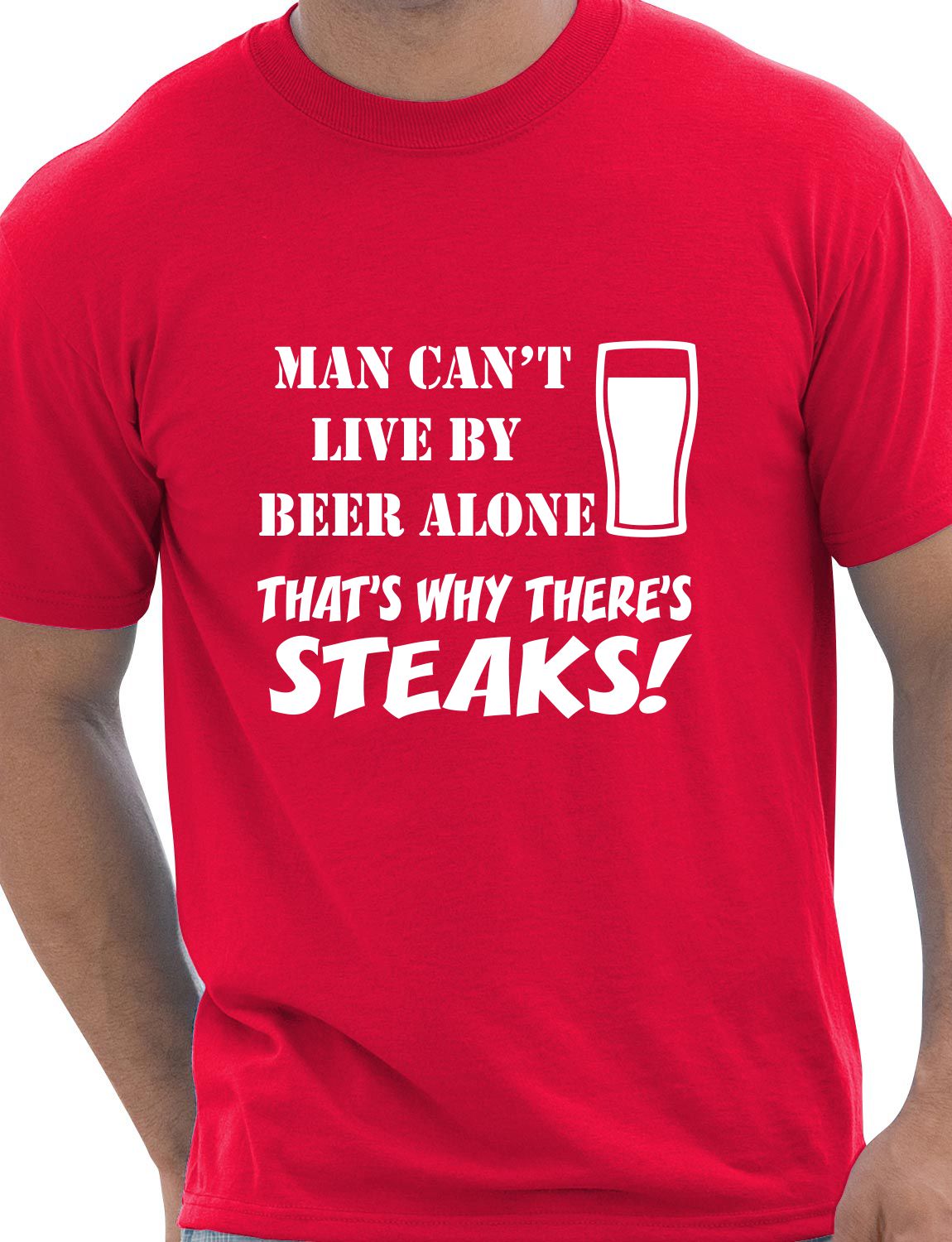 Man Can't Live On Beer Alone Barbeque Mens T-Shirt Size S-XXL