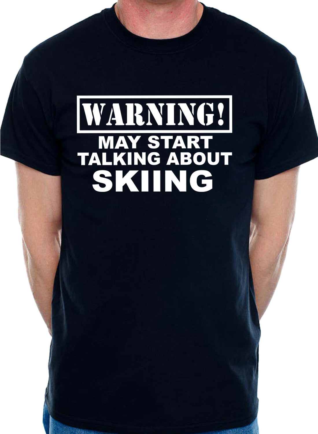 Warning May Talk About Skiing Skier Snowboarding Mens T-Shirt