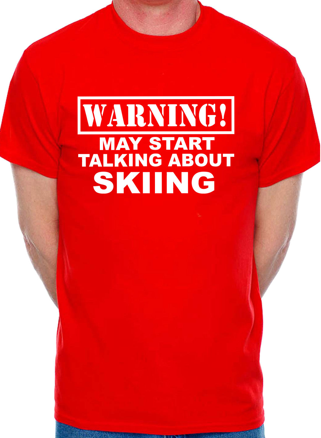 Warning May Talk About Skiing Skier Snowboarding Mens T-Shirt