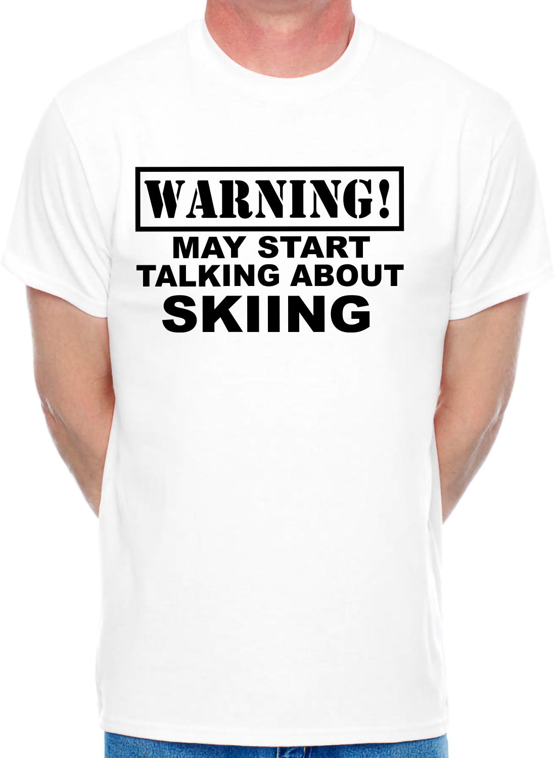 Warning May Talk About Skiing Skier Snowboarding Mens T-Shirt