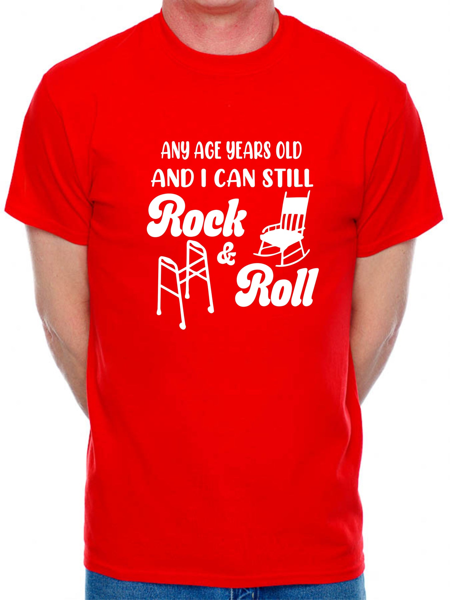 Personalised Men's T-Shirt Rock & Roll Birthday Age Your Age Here Man's Tee