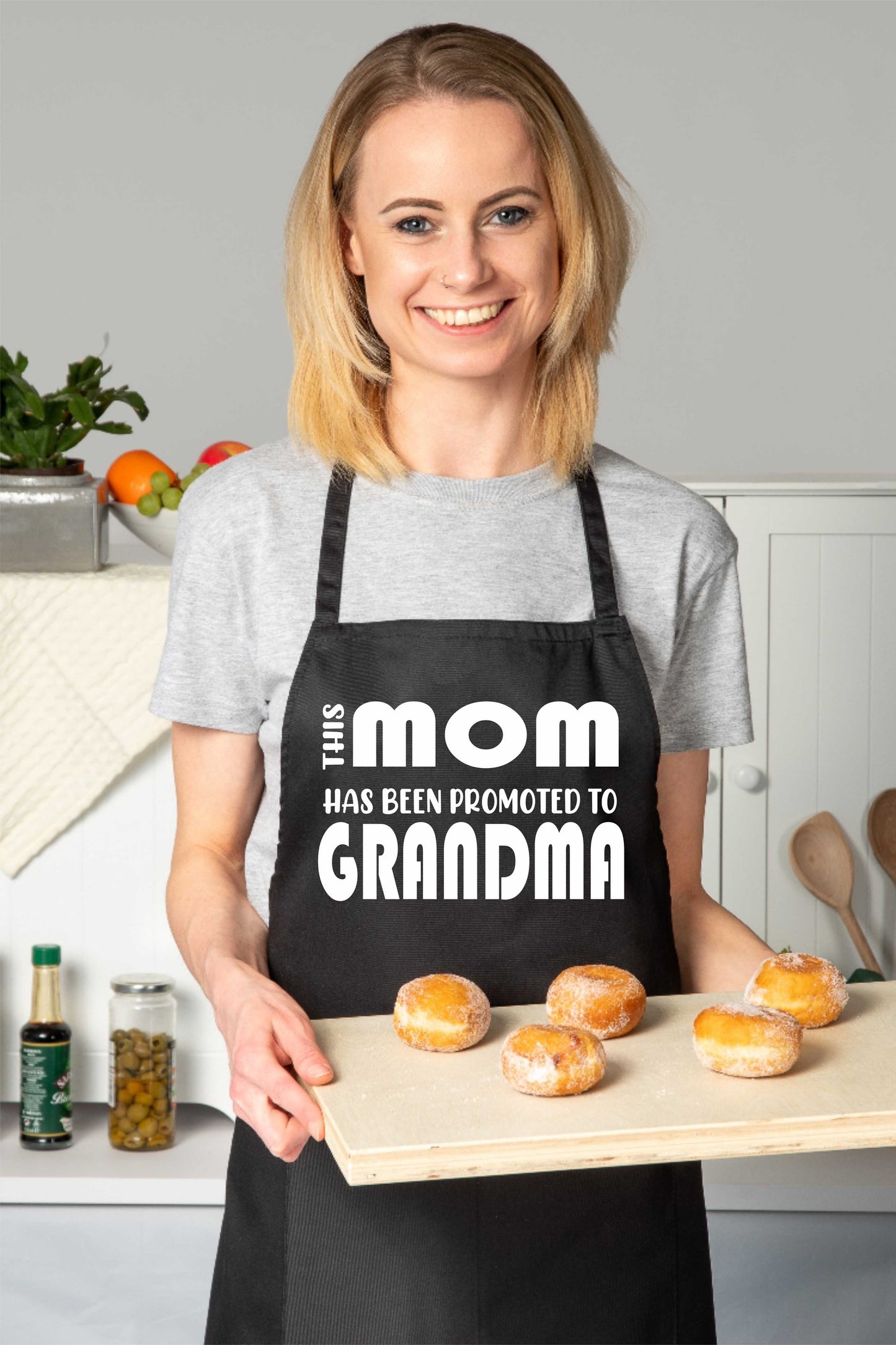 This Mom has been Promoted To Grandma Nan Funny Apron Baking Cooking Apron