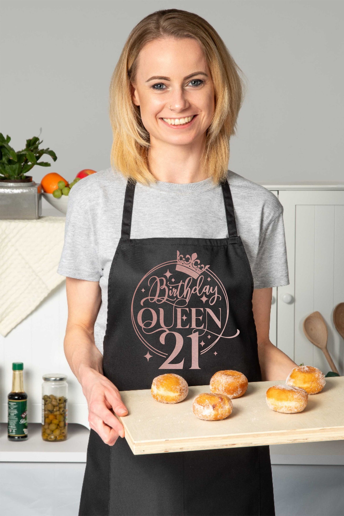 Birthday Queen 21 Ladies Apron 21st Birthday Gift Funny Apron In Rose Gold Design Cooking Apron