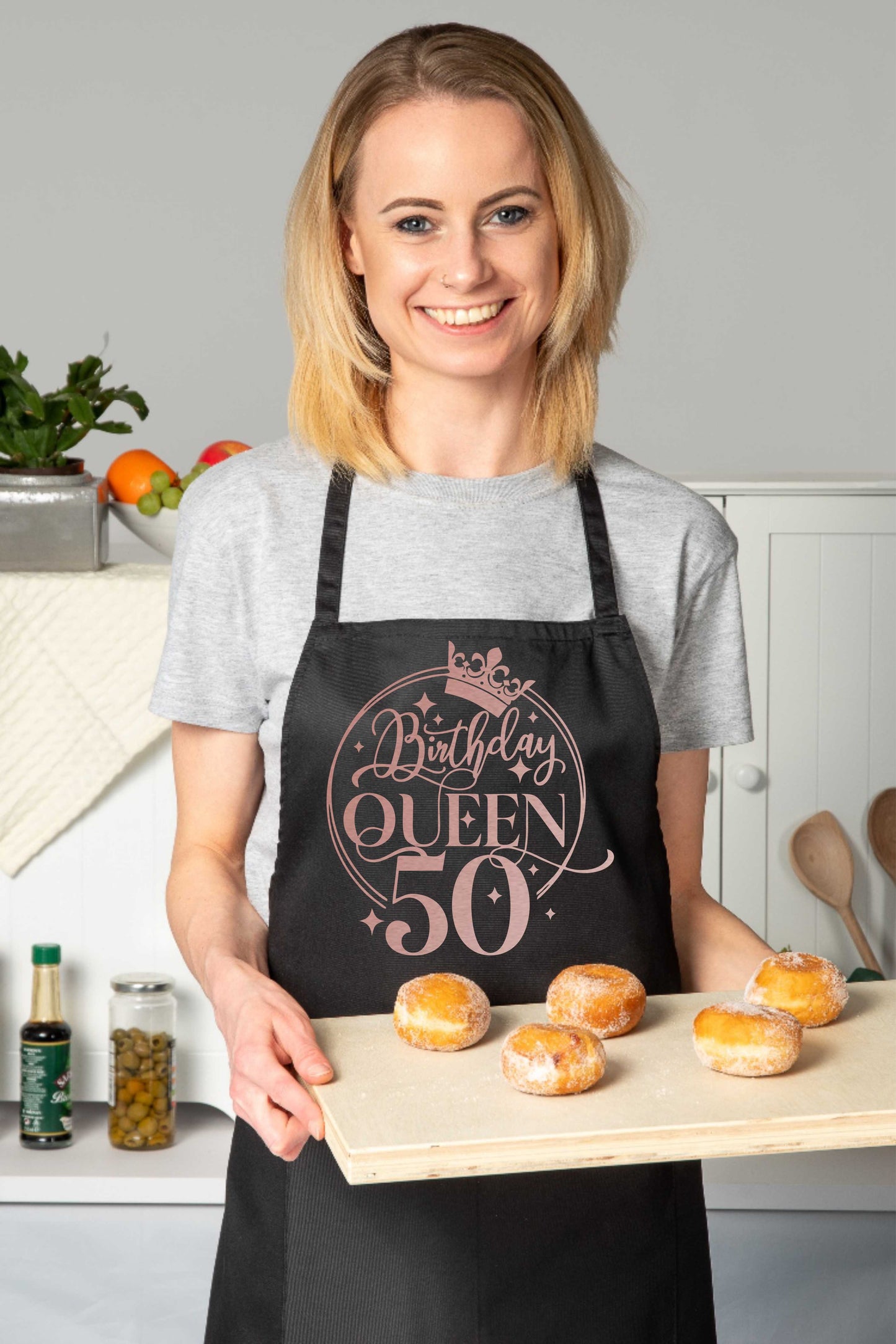 Birthday Queen 50 Ladies Apron 50th Birthday Gift Funny Apron In Rose Gold Design Cooking Apron