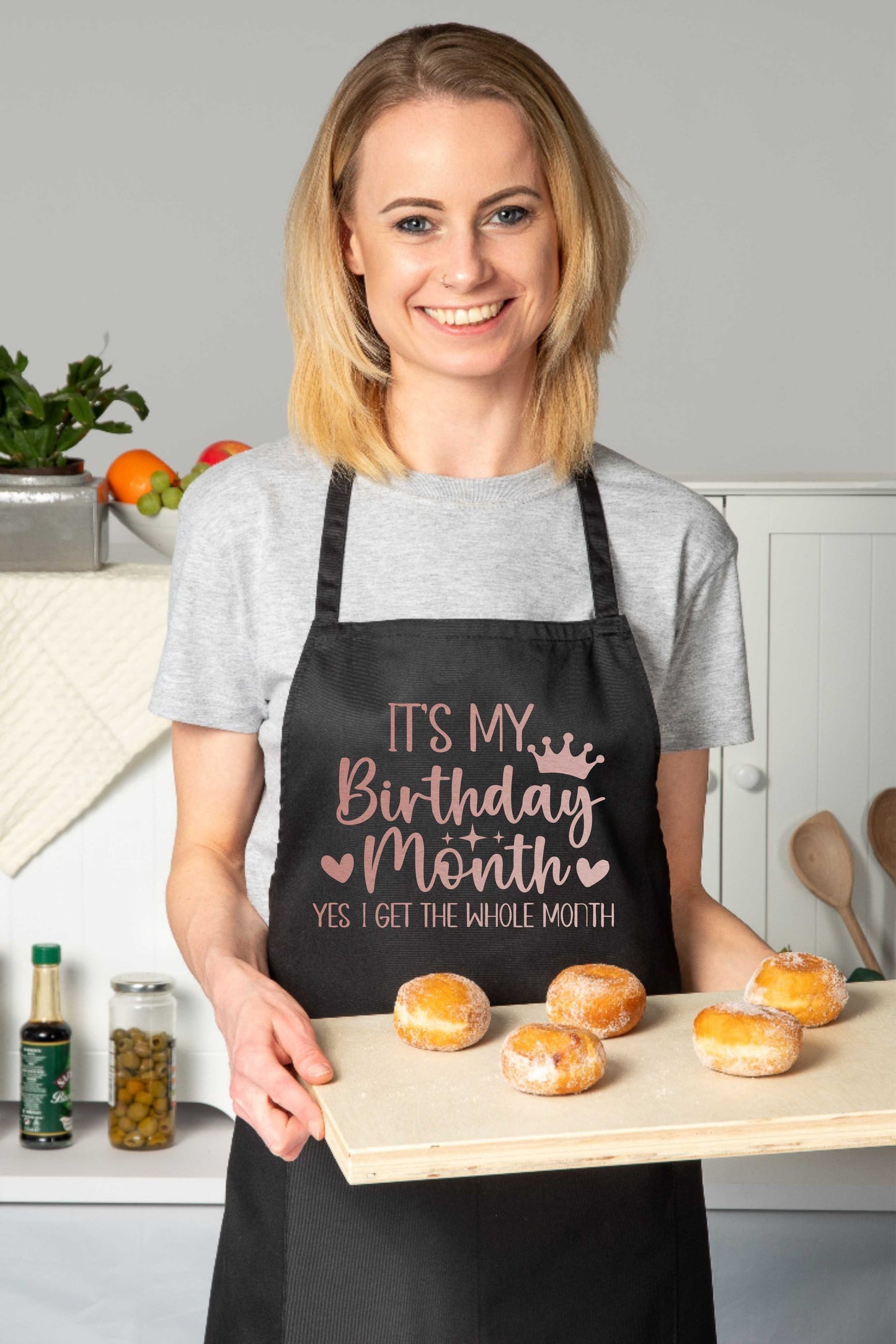It's My Birthday Month Ladies Apron Birthday Gift Funny Baking Apron In Rose Gold Design