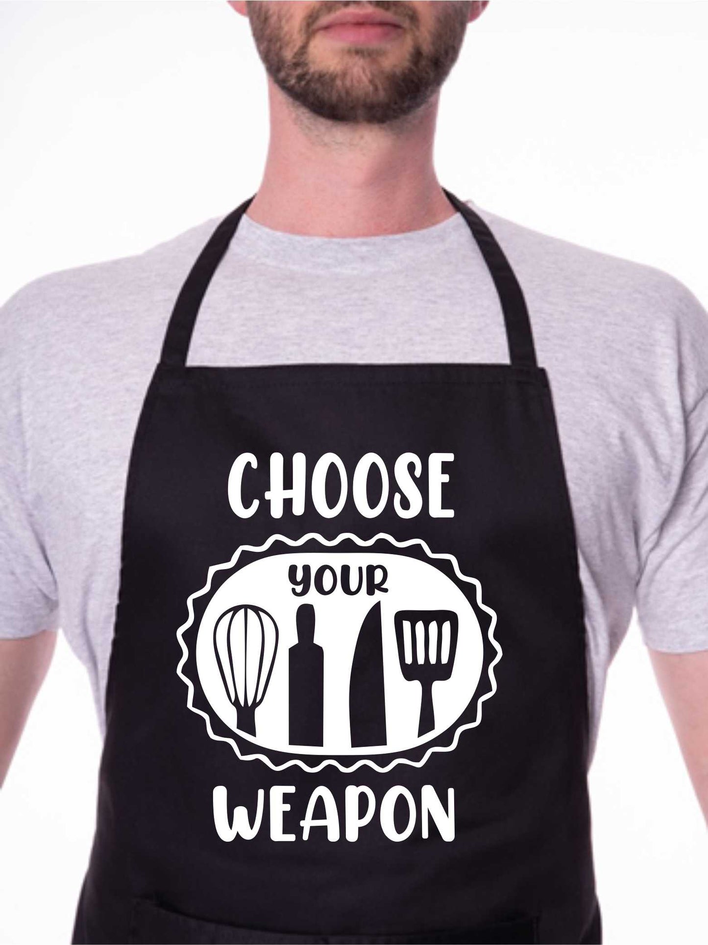 Choose Your Weapon Apron Funny Birthday Gift Cooking Baking BBQ