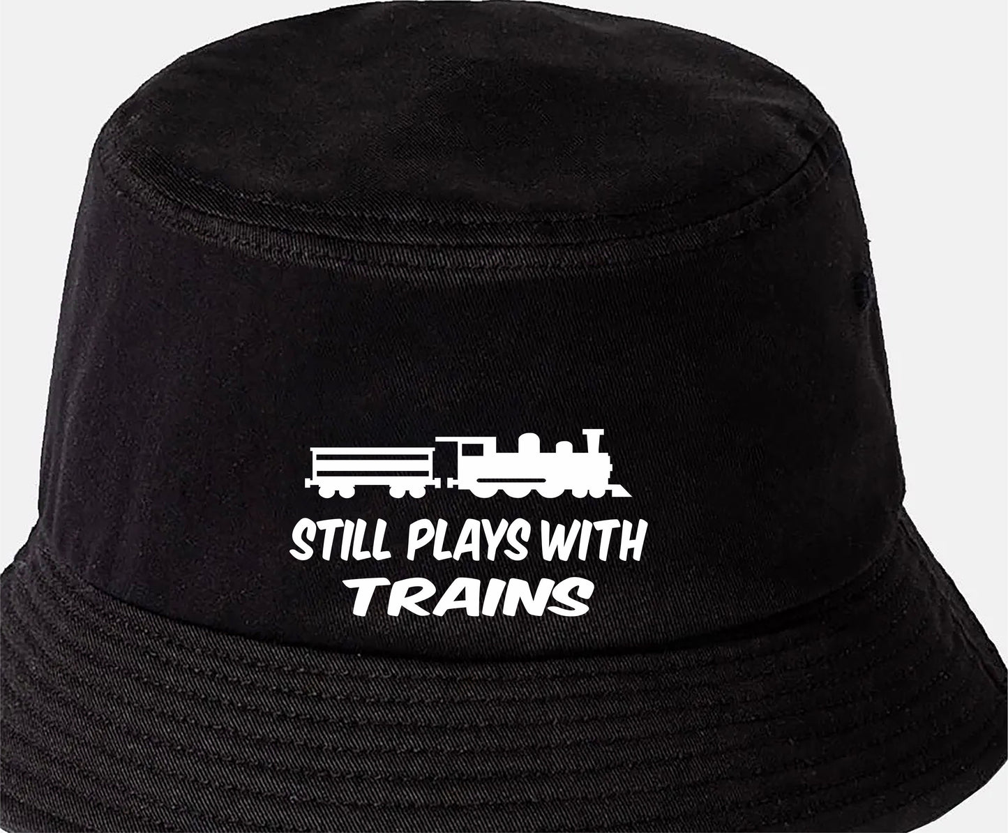 Still Plays With Trains Bucket Hat Funny Trainspotting Gift for Men & Ladies