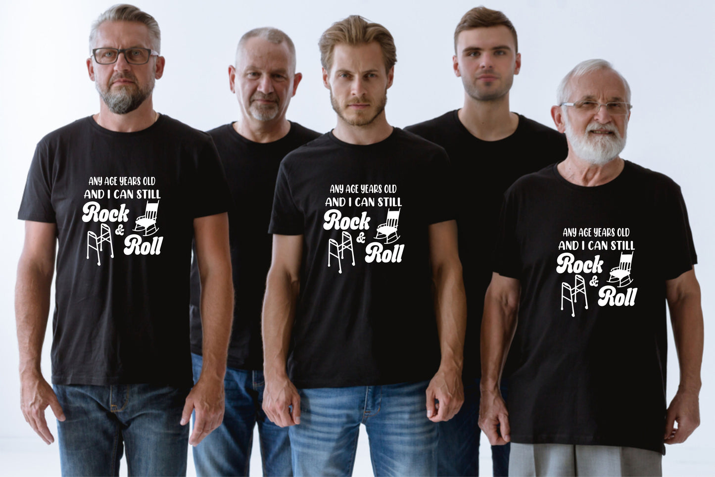 Personalised Men's T-Shirt Rock & Roll Birthday Age Your Age Here Man's Tee
