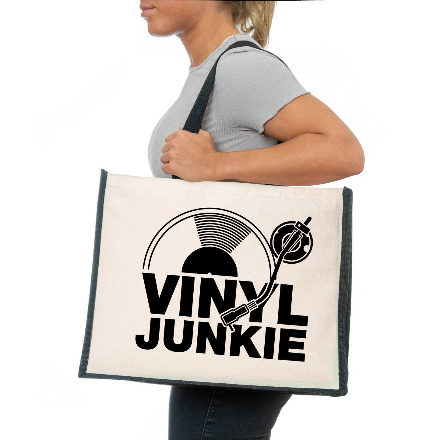 Vinyl Junkie Tote Bag Music Lovers Ladies Canvas Shopper