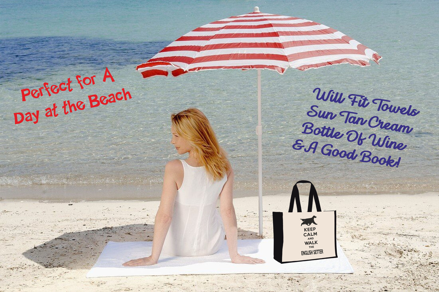 Keep Calm & Walk English Terrier Tote Bag Dog Lovers Ladies Canvas Shopper