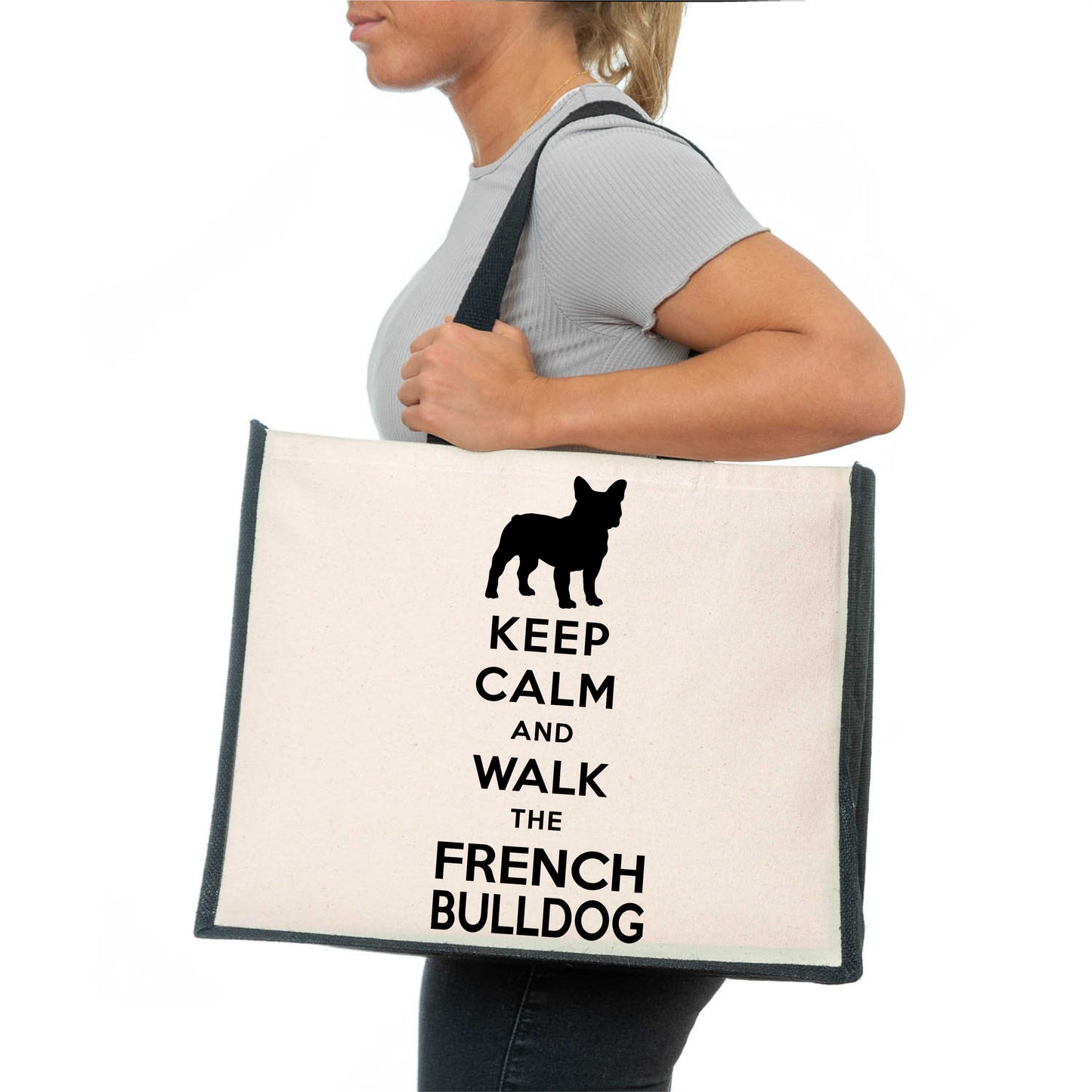 Keep Calm & Walk French Bulldog Tote Bag Dog Lovers Ladies Canvas Shopper