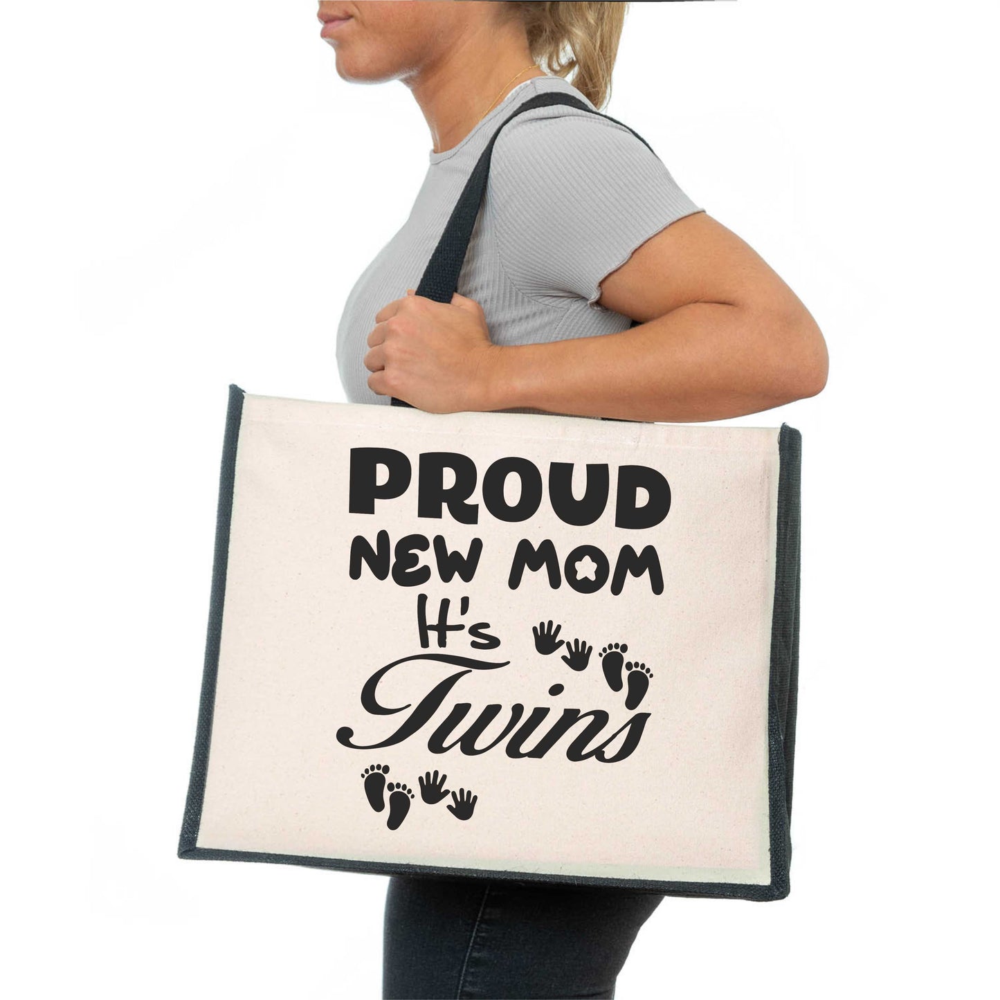 Proud New Mom It's Twins Tote Bag New Baby Ladies Canvas Shopper