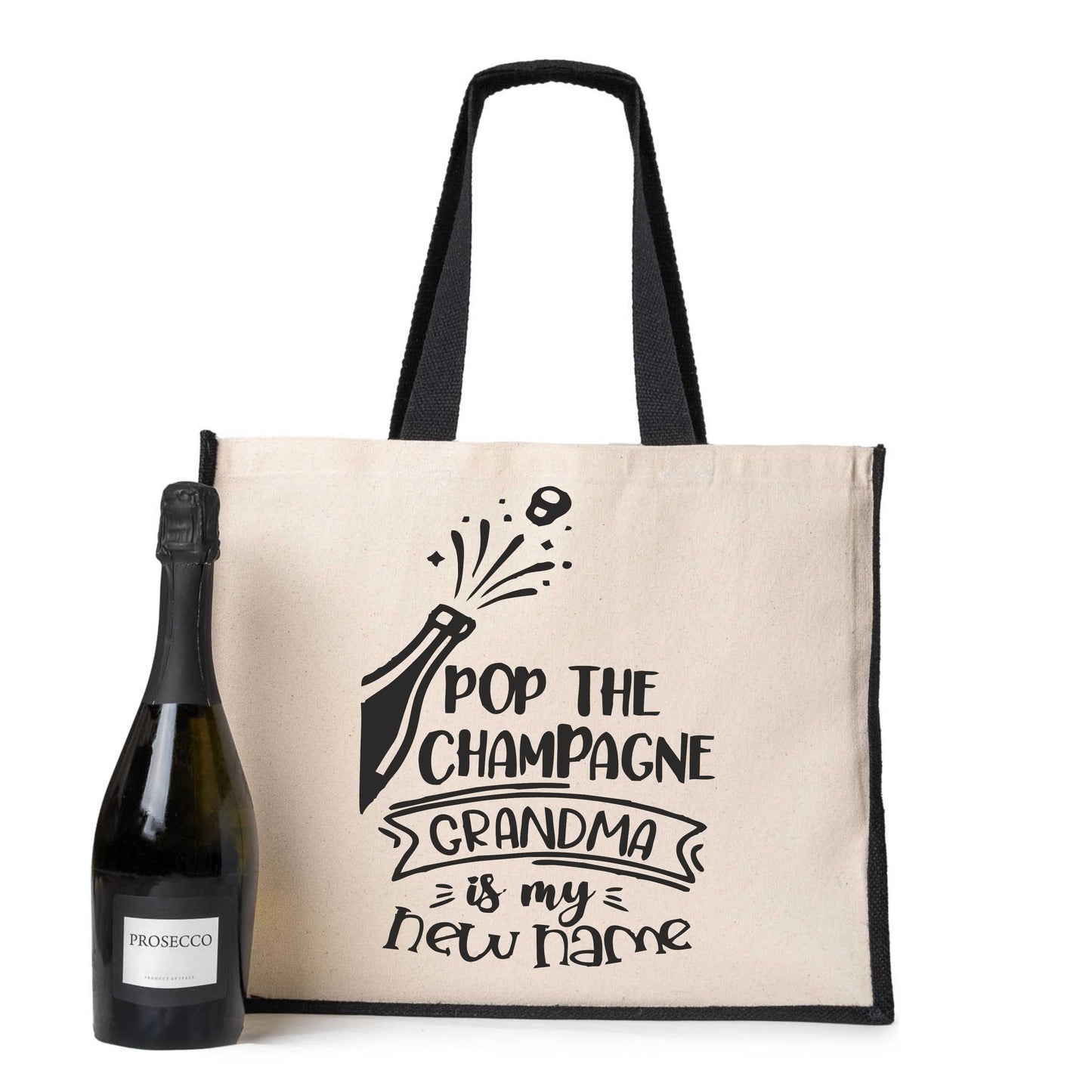 Pop The Champagne Grandma Tote Bag New Grandchild Gift Ladies Canvas Shopper