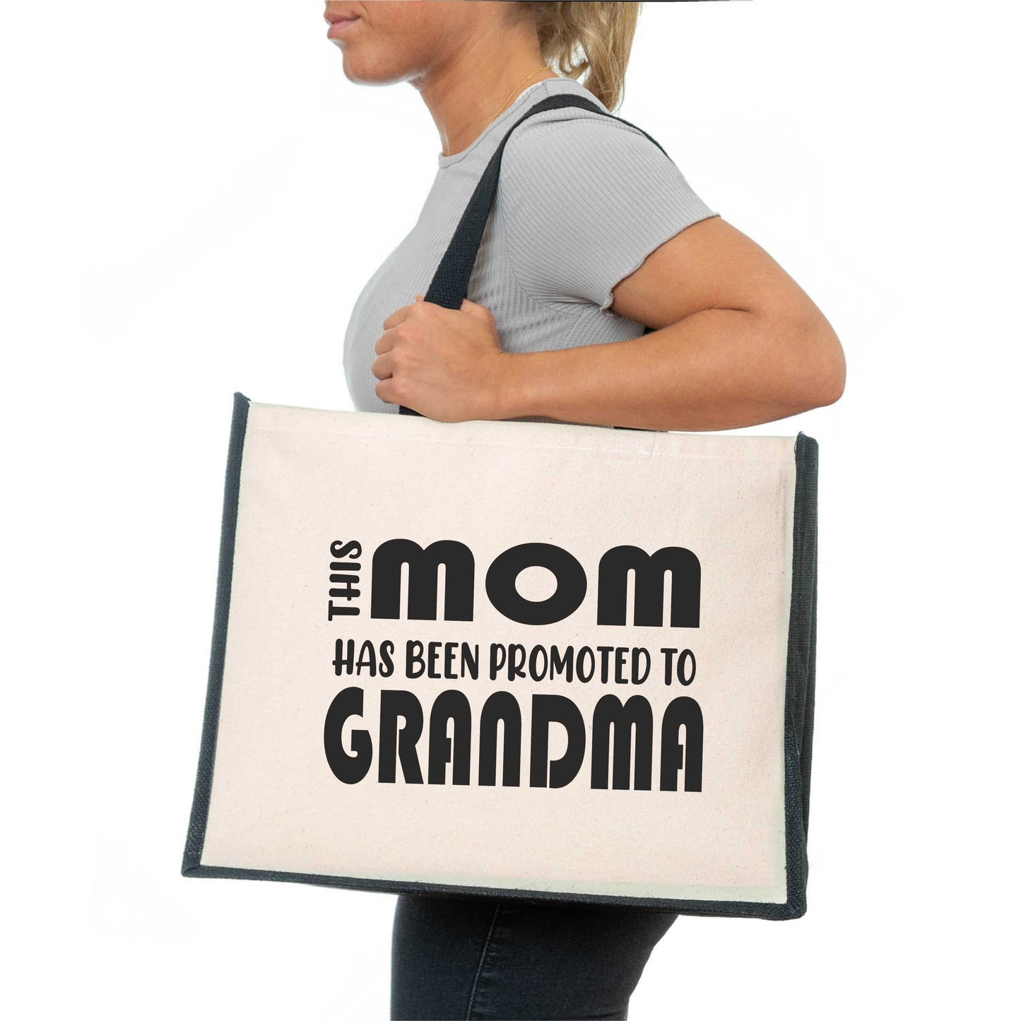 This Mom Promoted To Grandma Tote Bag New Grandchild Gift Ladies Canvas Shopper