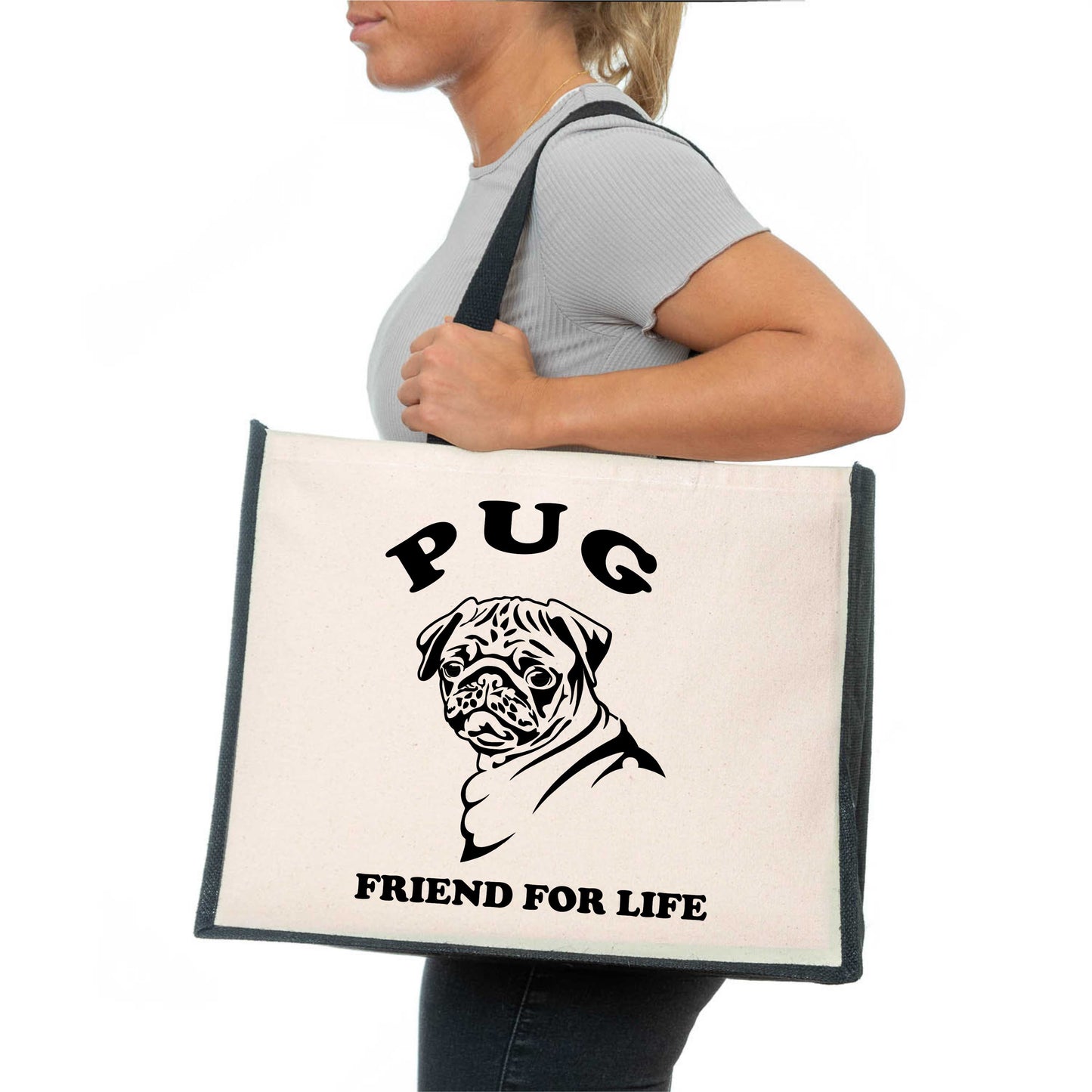 Pug Tote Bag Dog Lovers Gift Ladies Canvas Shopper