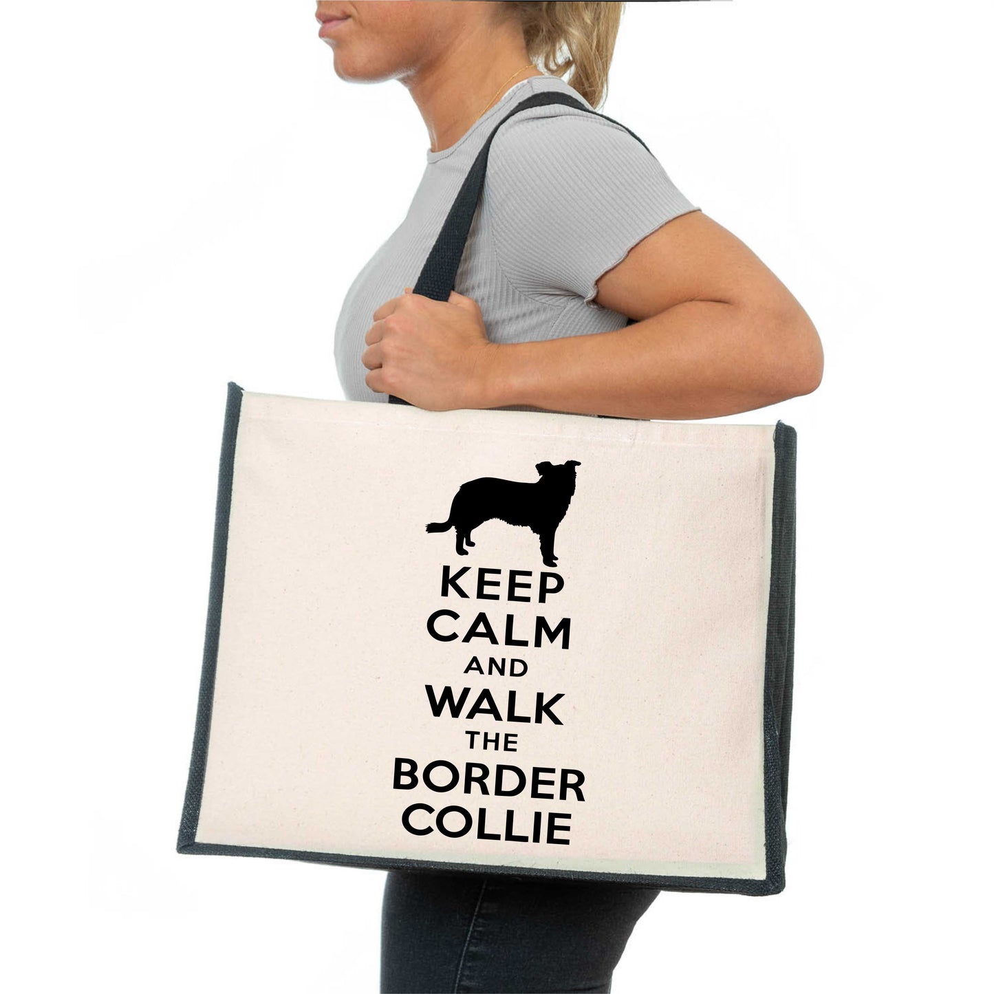 Keep Calm & Walk Border Collie Tote Bag Dog Lovers Ladies Canvas Shopper