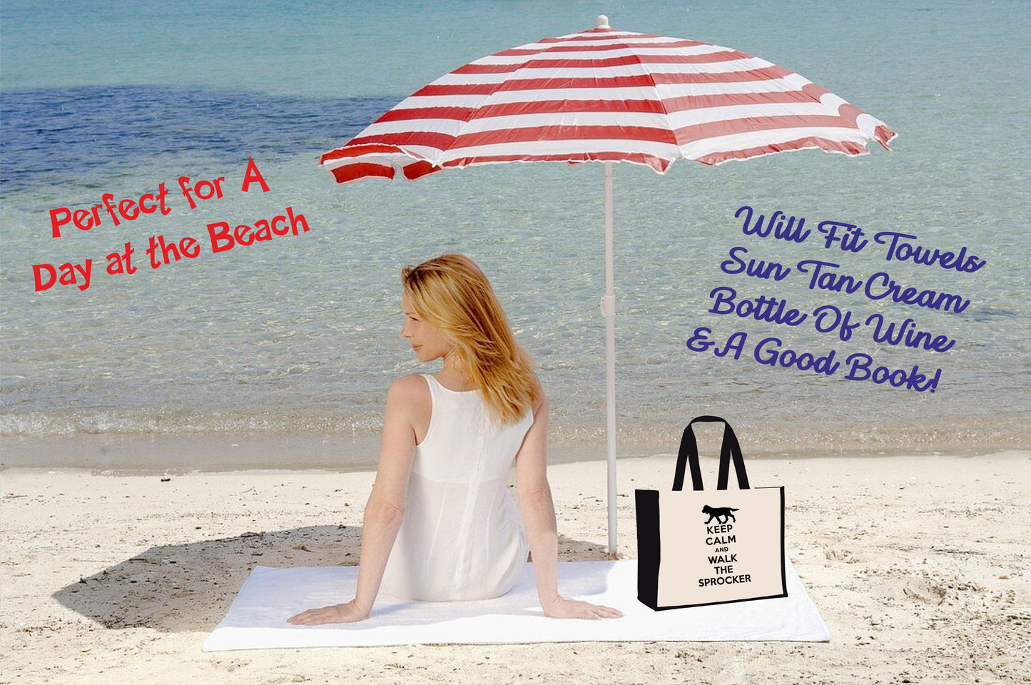 Keep Calm Walk The Sprocker Tote Bag Gift Dog Lovers Ladies Canvas Shopper