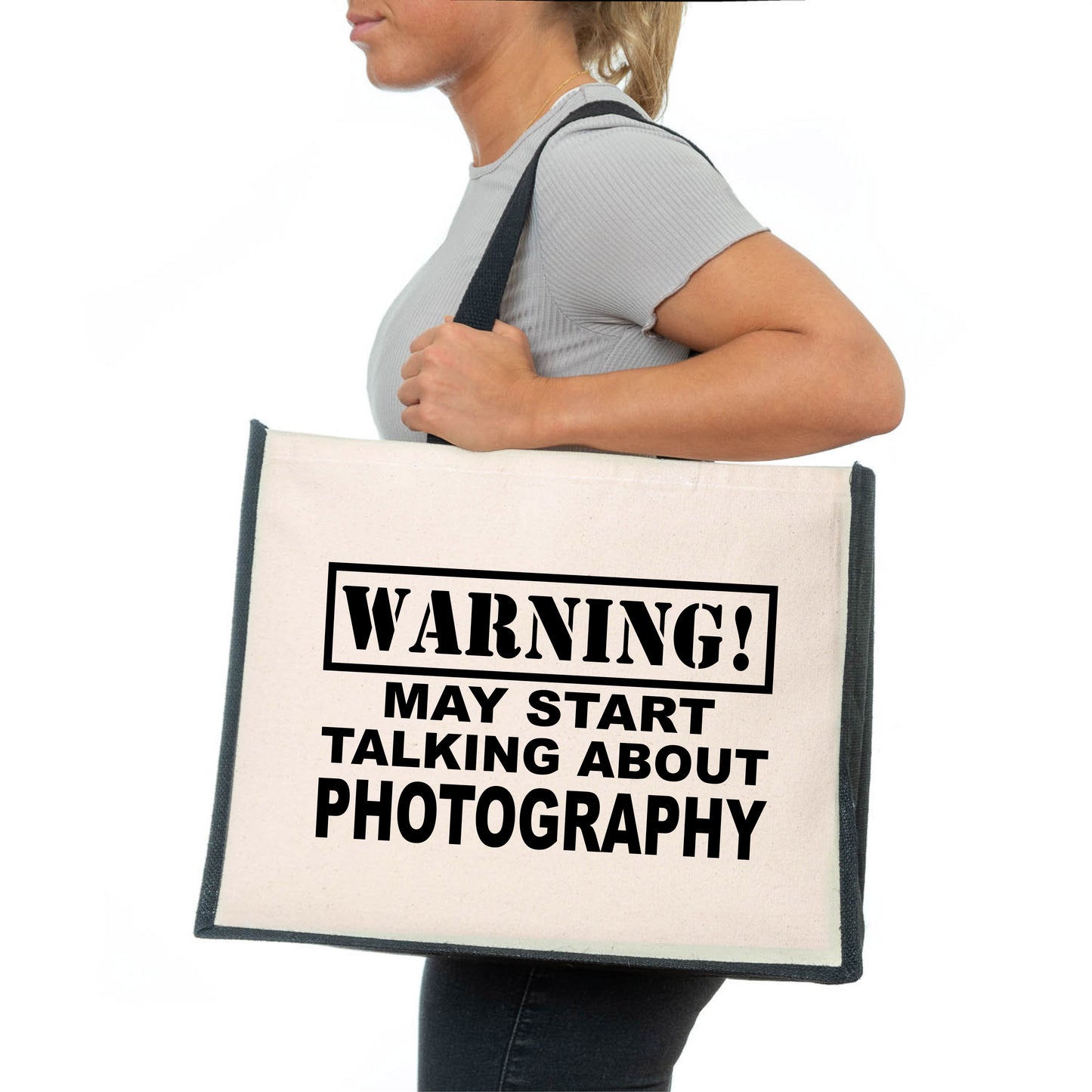 Warning May Talk About Photography Tote Bag Gift Ladies Canvas Shopper