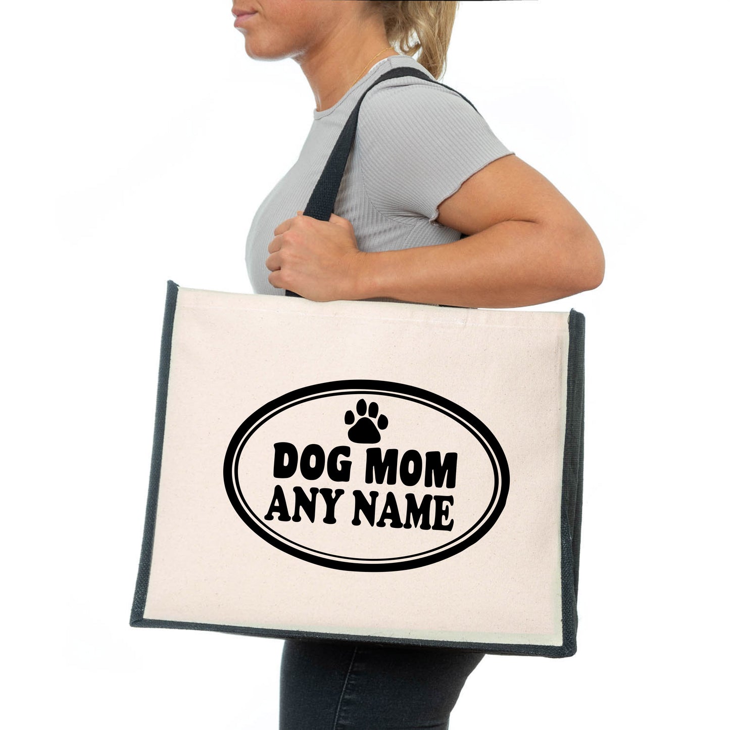 Personalised Dog Mom Tote Bag Any Name Dog Lovers Ladies Canvas Shopper