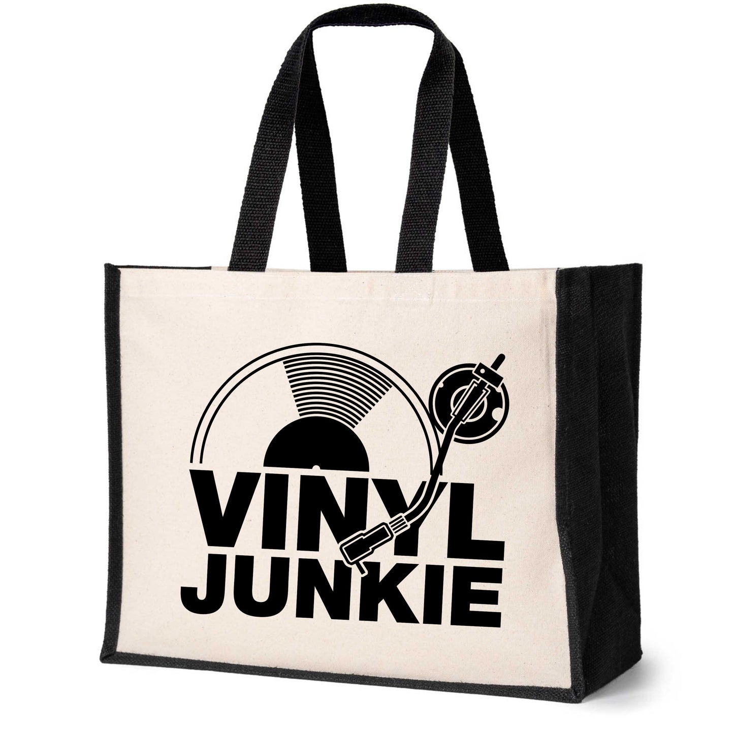 Vinyl Junkie Tote Bag Music Lovers Ladies Canvas Shopper