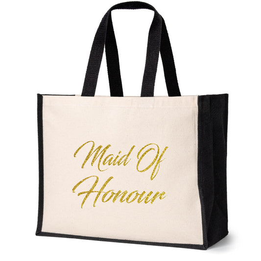 Maid Of Honour Tote Bag Wedding Hen Party Idea Jute Canvas Shopper