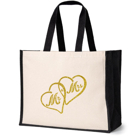 Mr & Mrs Tote Bag Wedding Gift Hen Party Idea Jute Canvas Shopper
