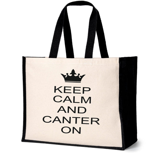 Keep Calm & Canter Tote Bag Horse Riding Gift For Ladies Canvas Shopper