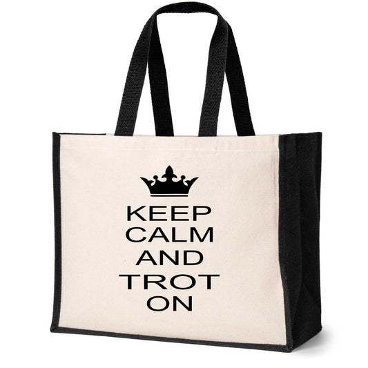 Keep Calm & Trot On Tote Bag Horse Riding Gift For Ladies Canvas Shopper