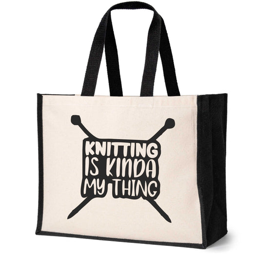 Knitting Is Kinda My Thing Tote Crafting Birthday Gift Ladies Canvas Shopper