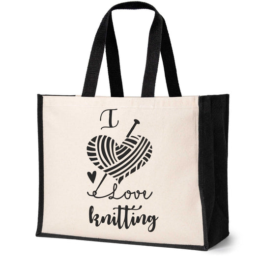 I Love Knitting Tote Bag Crafting Birthday Gift Ladies Canvas Shopper