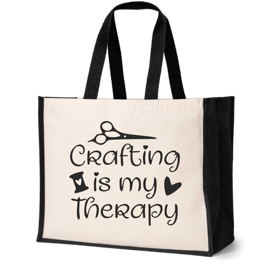 Crafting Is My Therapy Tote Bag Crafters Birthday Gift Ladies Canvas Shopper