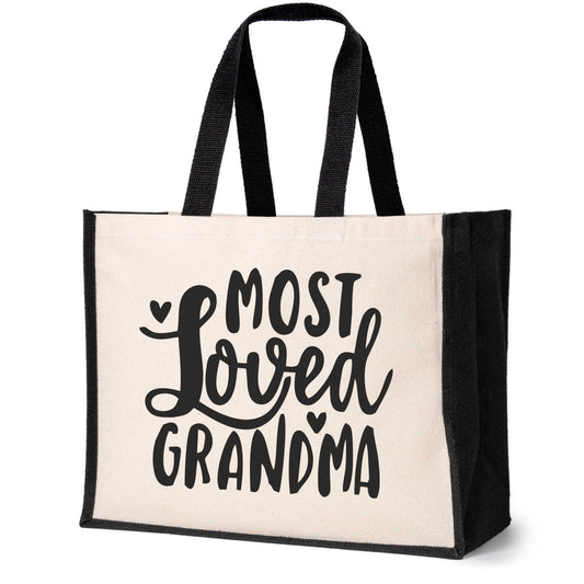 Most Loved Grandma Tote Bag Granny Birthday Gift Ladies Canvas Shopper
