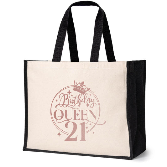 Birthday Queen 21 Tote Jute Bag 21st Birthday Gift Idea Canvas Shopper
