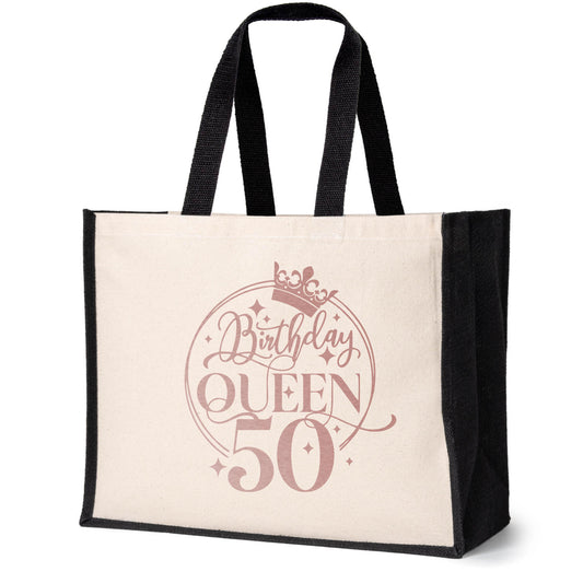 Birthday Queen 50 Tote Jute Bag 50th Birthday Gift Idea Canvas Shopper