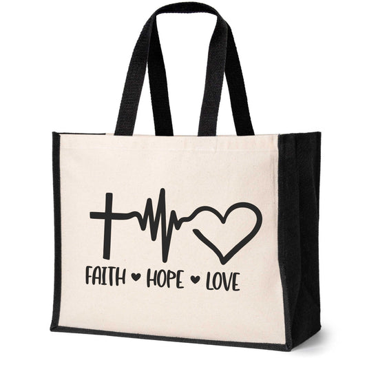 Faith Hope Love Tote Bag Church Religion Gift Ladies Canvas Shopper