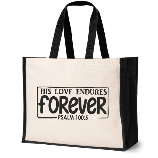 His Love Endures Tote Bag Church Religion Gift Ladies Canvas Shopper
