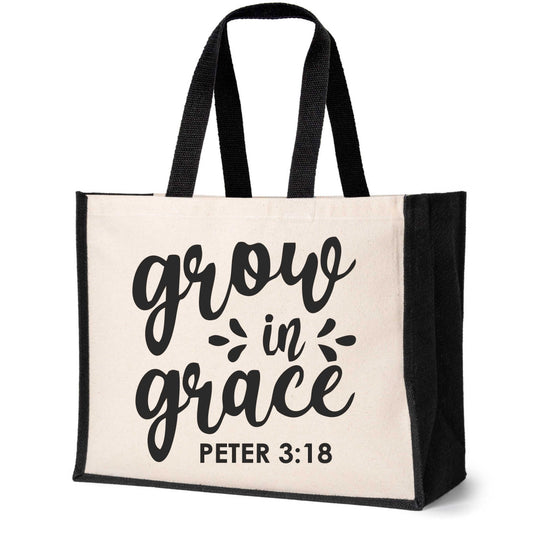 Grow in Grace Tote Bag Church Religion Gift Ladies Canvas Shopper