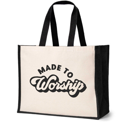 Made To Worship Tote Bag Church Religion Gift Ladies Canvas Shopper