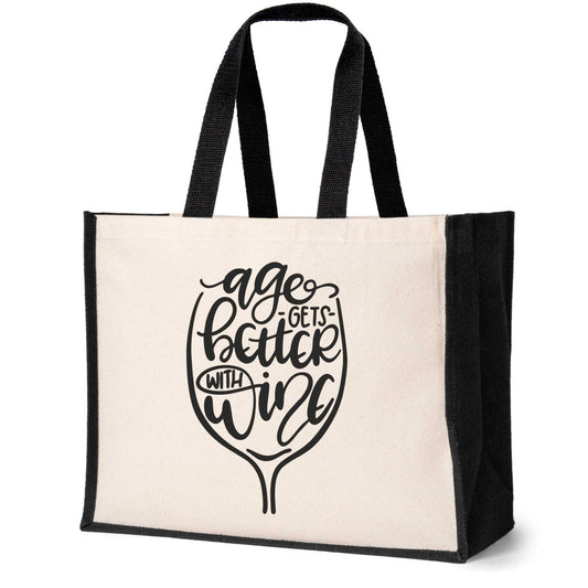 Age Gets Better With Wine Tote Bag Birthday Gift Ladies Canvas Shopper