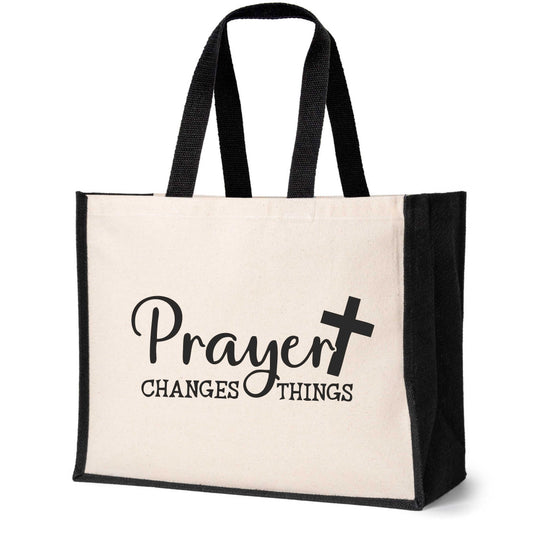 Prayer Changes Things Tote Bag Church Religion Gift Ladies Canvas Shopper