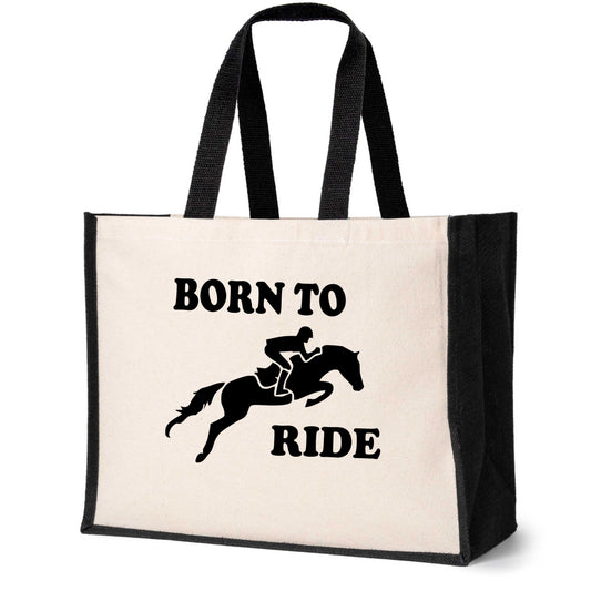 Born To Ride Tote Bag Horse Lovers Gift Ladies Canvas Shopper