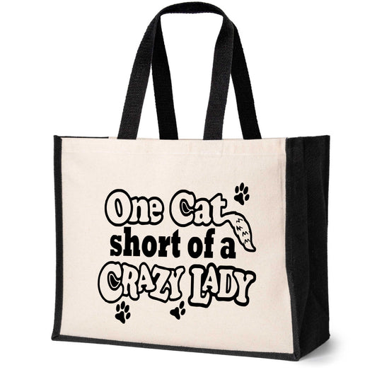 One Cat Short Tote Bag Cat Lovers Gift Ladies Canvas Shopper