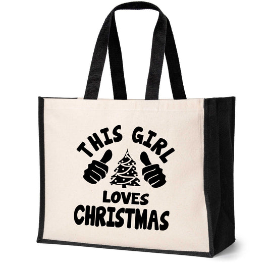 This Girl Loves Christmas Tote Bag Birthday Ladies Canvas Shopper