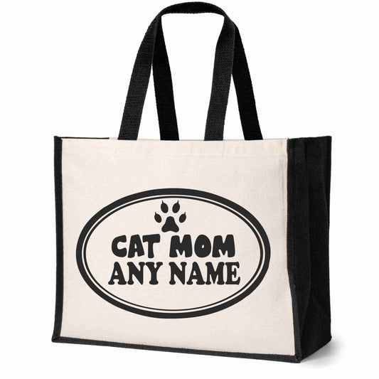 Personalised Cat Mom Tote Bag Any Name Cat Lover Ladies Canvas Shopper