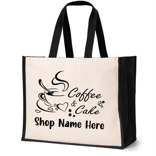 Personalised Coffee Shop Tote Bag Business Company Name Ladies Canvas Shopper