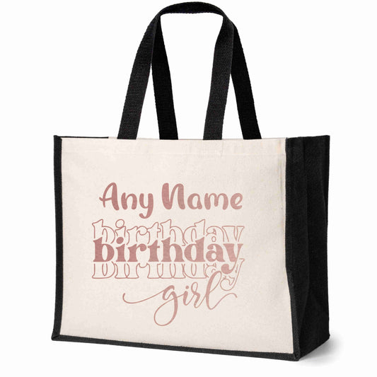 Personalised Birthday Girl Tote Bag Any Name Ladies Canvas Shopper