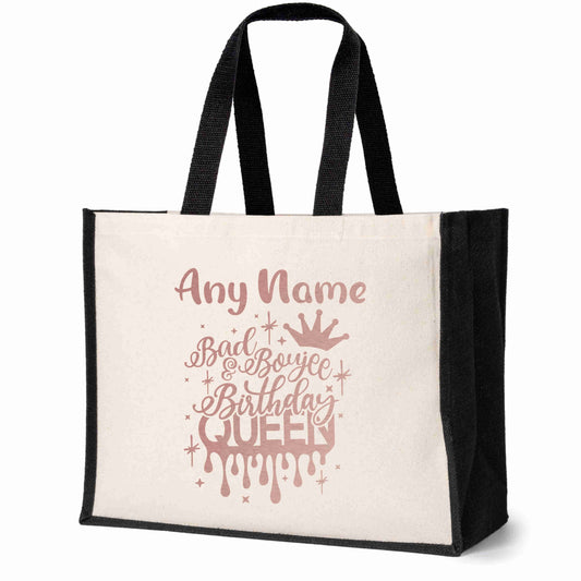 Personalised Bad & Boujee Birthday Tote Bag Any Name Ladies Canvas Shopper