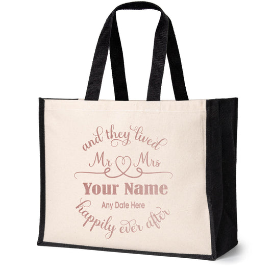 Personalised Mr & Mrs Tote Wedding Gift Add Your Surname & Date Canvas Bag