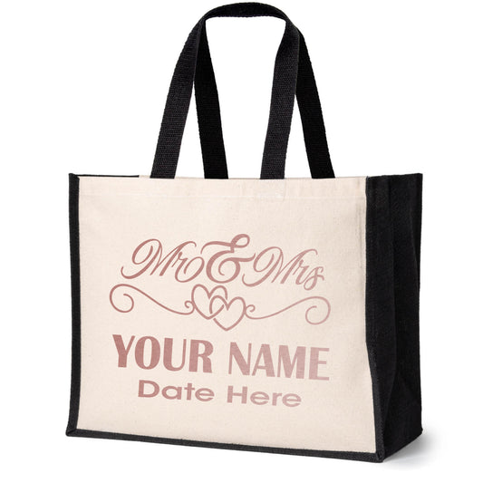 Customised Canvas Tote Bag Mr & Mrs Wedding Gift Add Your Surname & Date