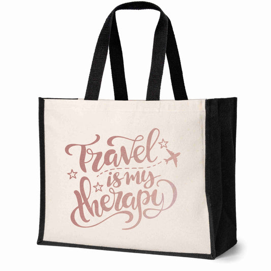 Travel Is My Therapy Beach Bag  Great For Holiday Travel Ladies Canvas Shopper
